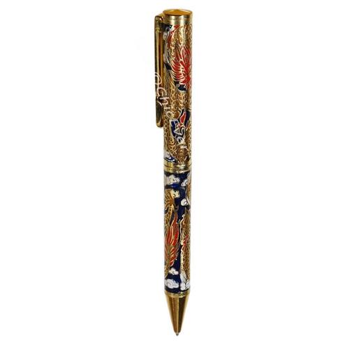 Kugelschreiber Cloisonne Emaille Drachen blau gold 5397d